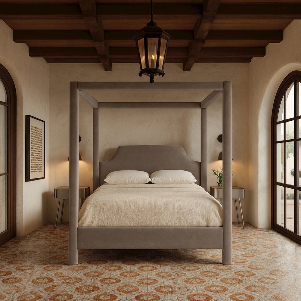 Dawson Taupe Velvet Upholstered Full Bed