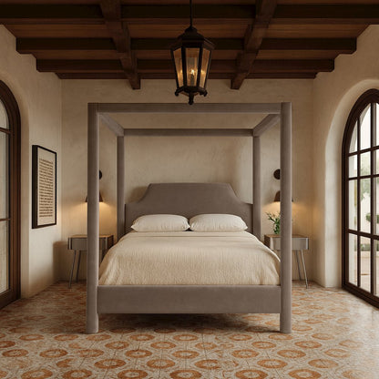 Dawson Taupe Velvet Upholstered King Bed