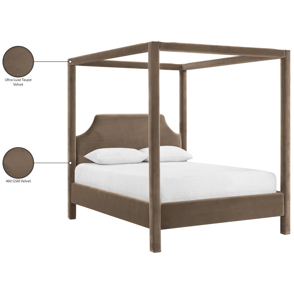 Dawson Taupe Velvet Upholstered Queen Bed