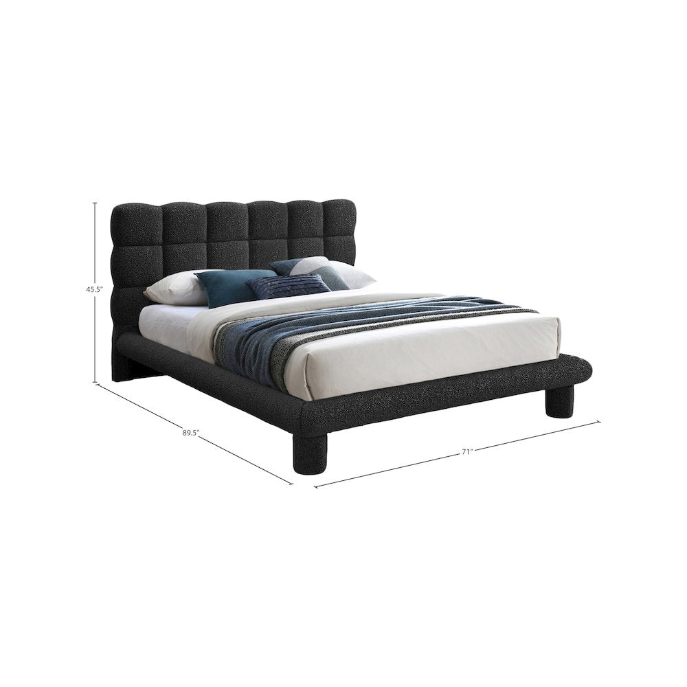 Deco Black Boucle Fabric Queen Bed