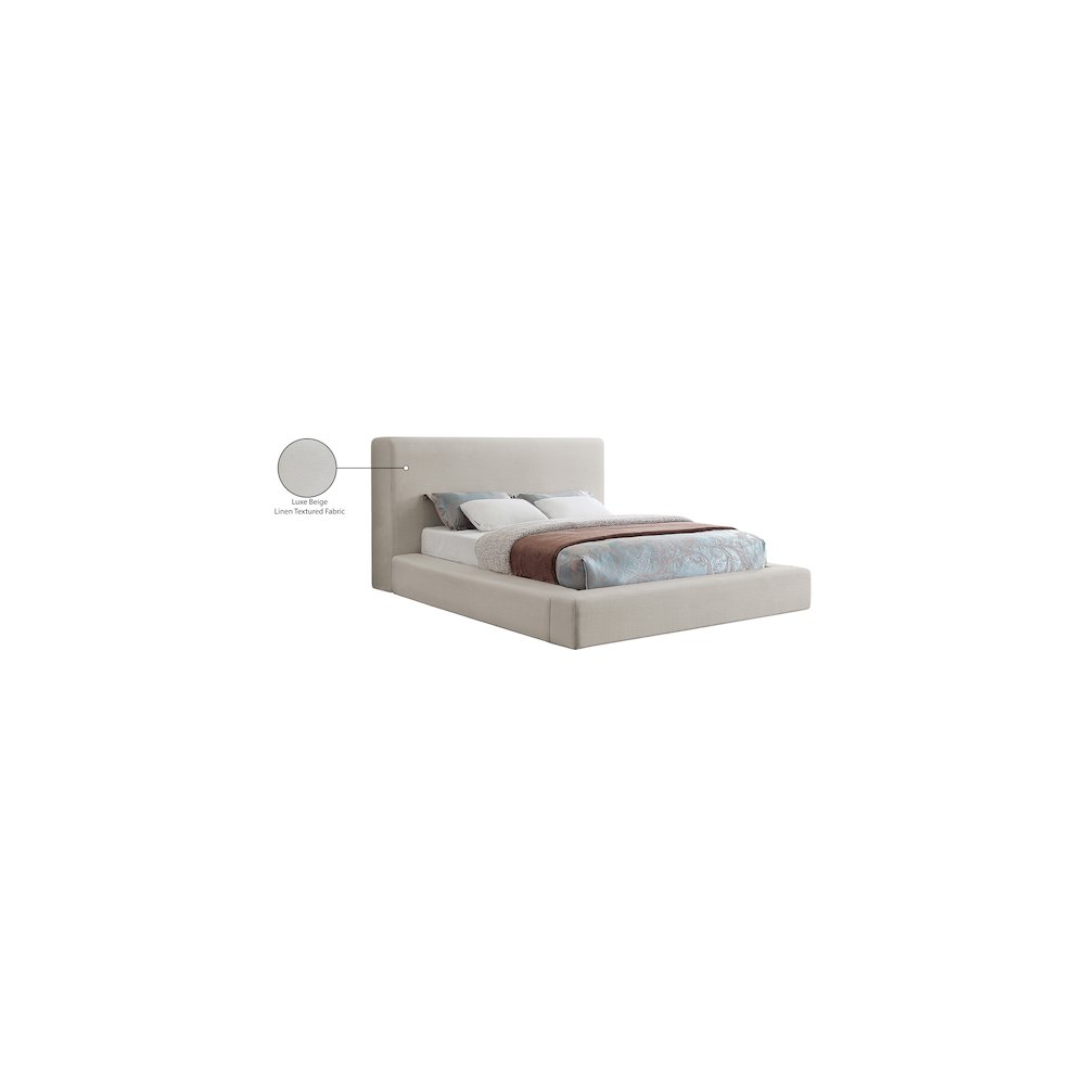 Devin Beige Linen Textured Fabric King Bed