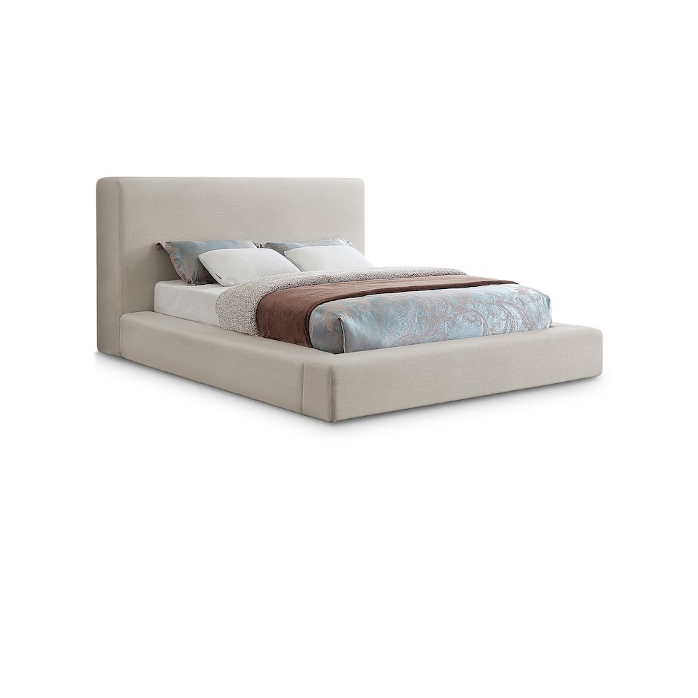 Devin Beige Linen Textured Fabric King Bed