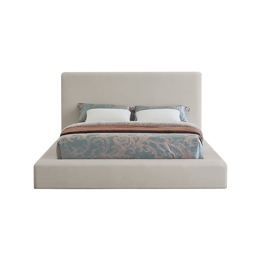 Devin Beige Linen Textured Fabric King Bed
