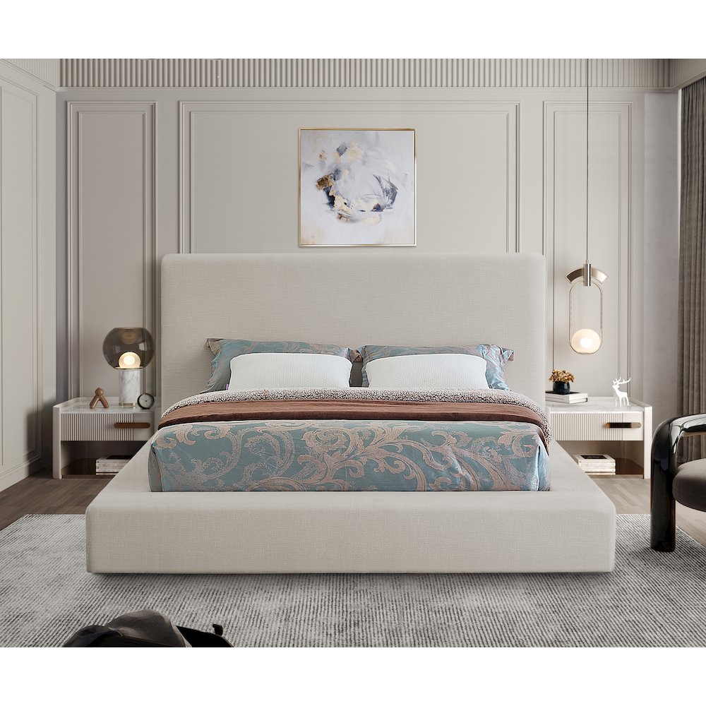 Devin Beige Linen Textured Fabric King Bed