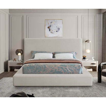 Devin Beige Linen Textured Fabric King Bed