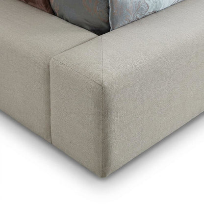 Linen Platform Bed Frame, with Storage, Beige Linen Textured Fabric, King