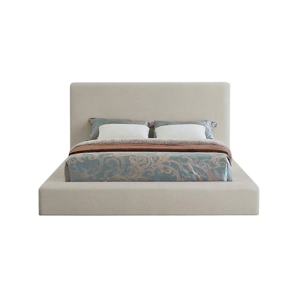 Linen Platform Bed Frame, with Storage, Beige Linen Textured Fabric, King