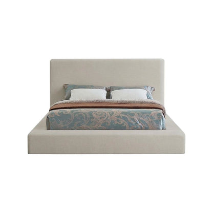 Linen Platform Bed Frame, with Storage, Beige Linen Textured Fabric, King