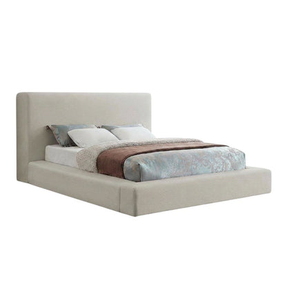Linen Platform Bed Frame, with Storage, Beige Linen Textured Fabric, King