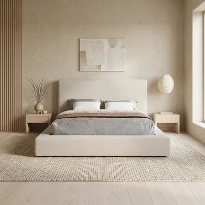 Linen Platform Bed Frame, with Storage, Beige Linen Textured Fabric, King