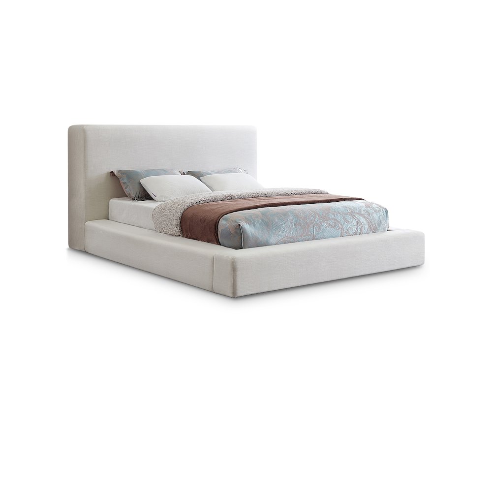 Devin Cream Linen Textured Fabric Queen Bed