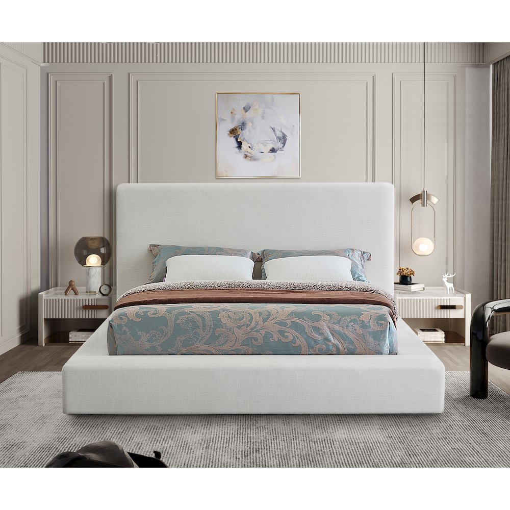 Devin Cream Linen Textured Fabric Queen Bed