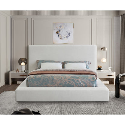 Devin Cream Linen Textured Fabric Queen Bed