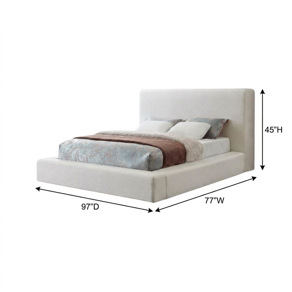 Linen Platform Bed Frame, with Storage, Cream Linen Textured Fabric, Queen