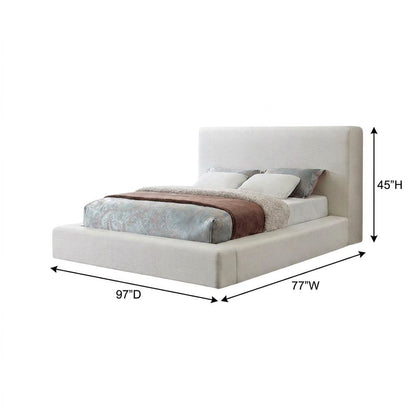 Linen Platform Bed Frame, with Storage, Cream Linen Textured Fabric, Queen