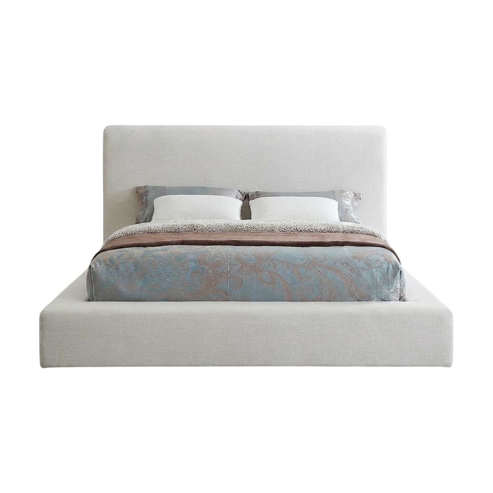 Linen Platform Bed Frame, with Storage, Cream Linen Textured Fabric, Queen
