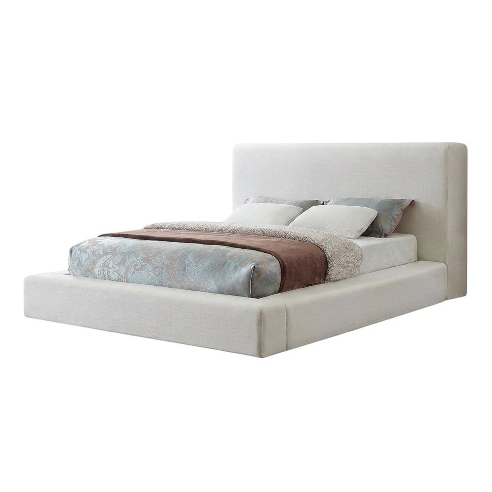 Linen Platform Bed Frame, with Storage, Cream Linen Textured Fabric, Queen