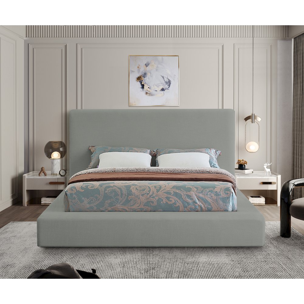 Devin Grey Linen Textured Fabric King Bed