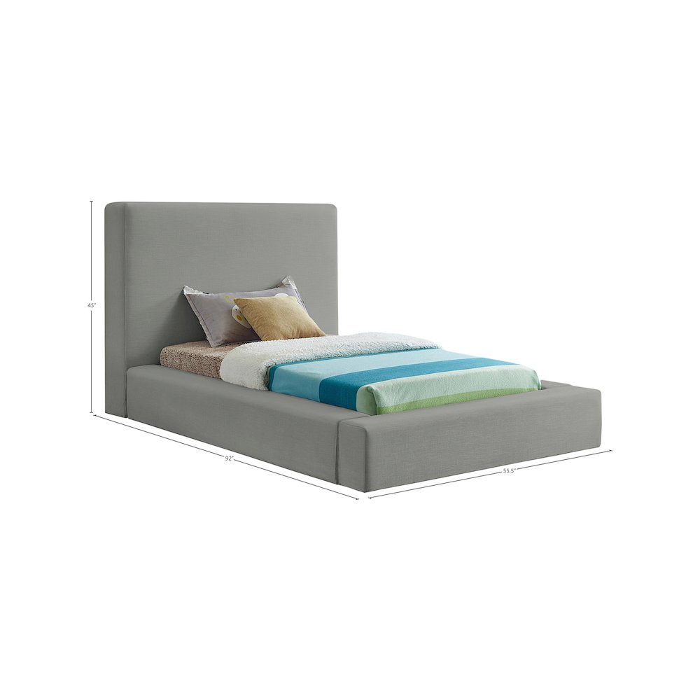 Devin Grey Linen Textured Fabric Twin Bed