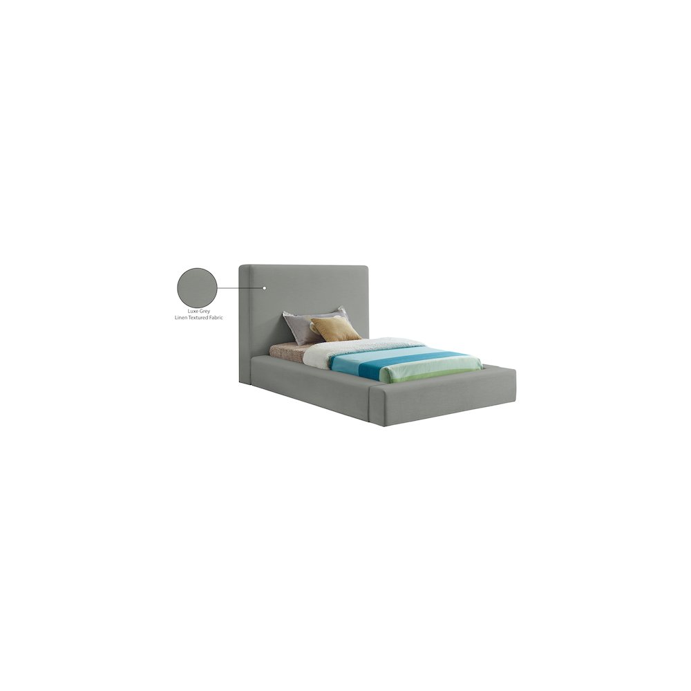 Devin Grey Linen Textured Fabric Twin Bed