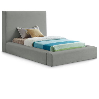 Devin Grey Linen Textured Fabric Twin Bed