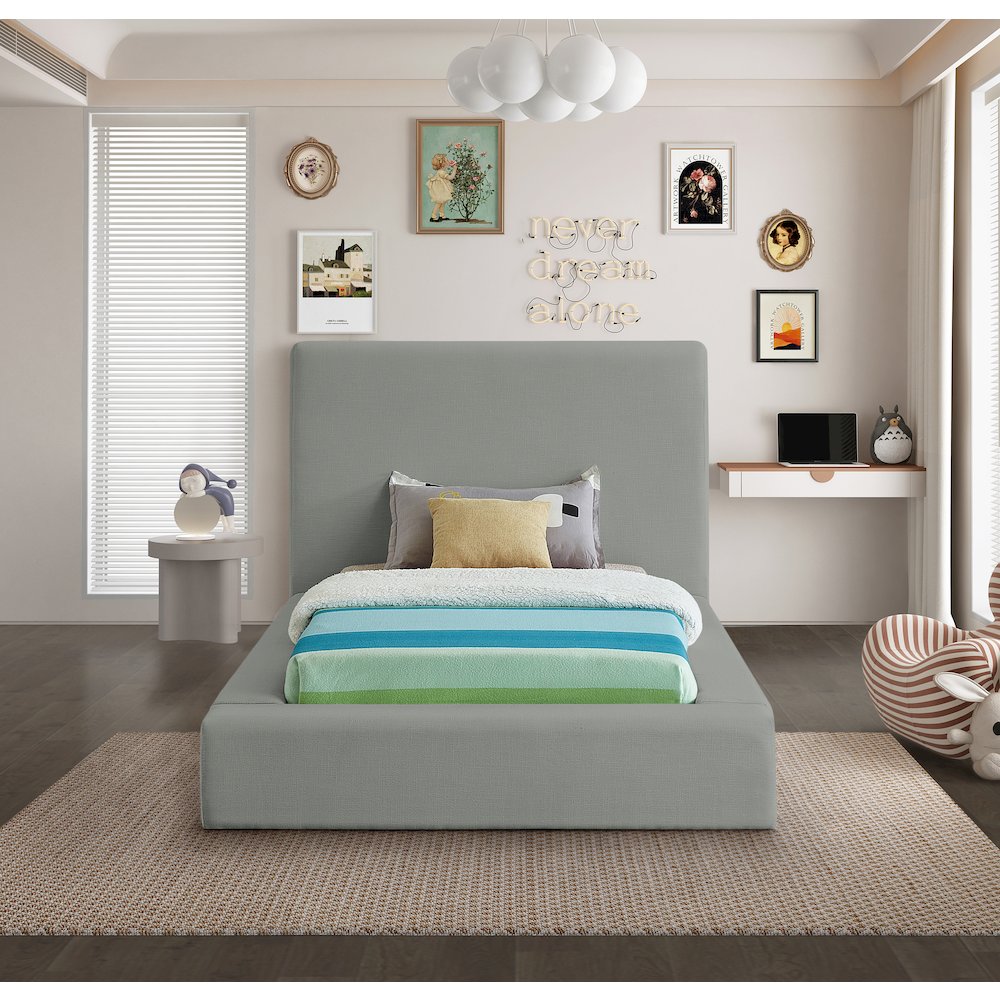 Devin Grey Linen Textured Fabric Twin Bed