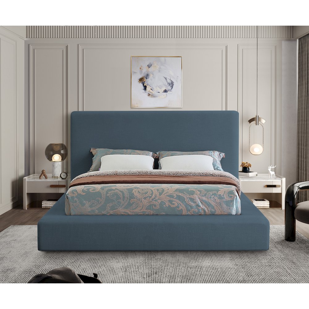 Devin Navy Linen Textured Fabric King Bed