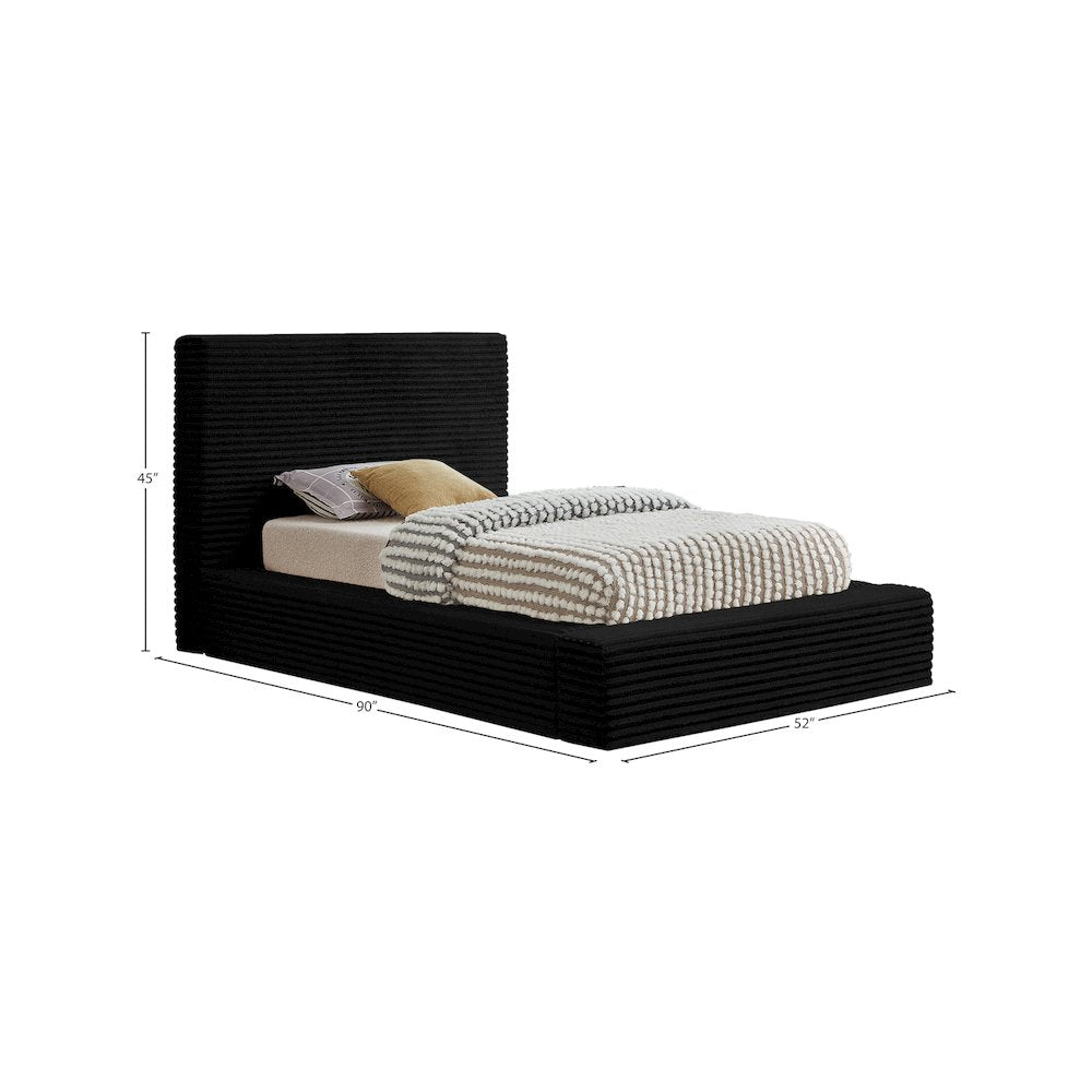 Dexter Black Corduroy Fabric Twin Bed