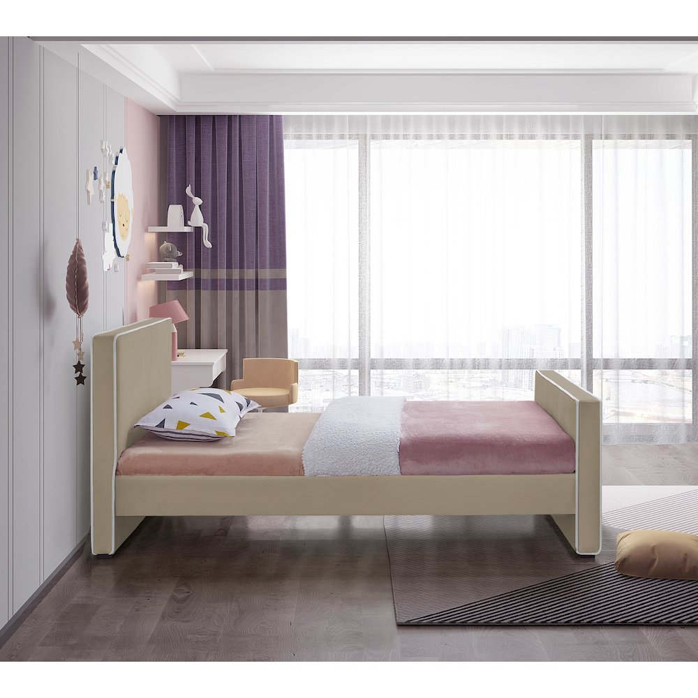 Dillard Beige Velvet Twin Bed