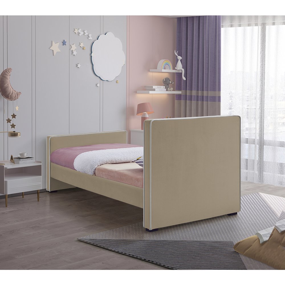 Dillard Beige Velvet Twin Bed