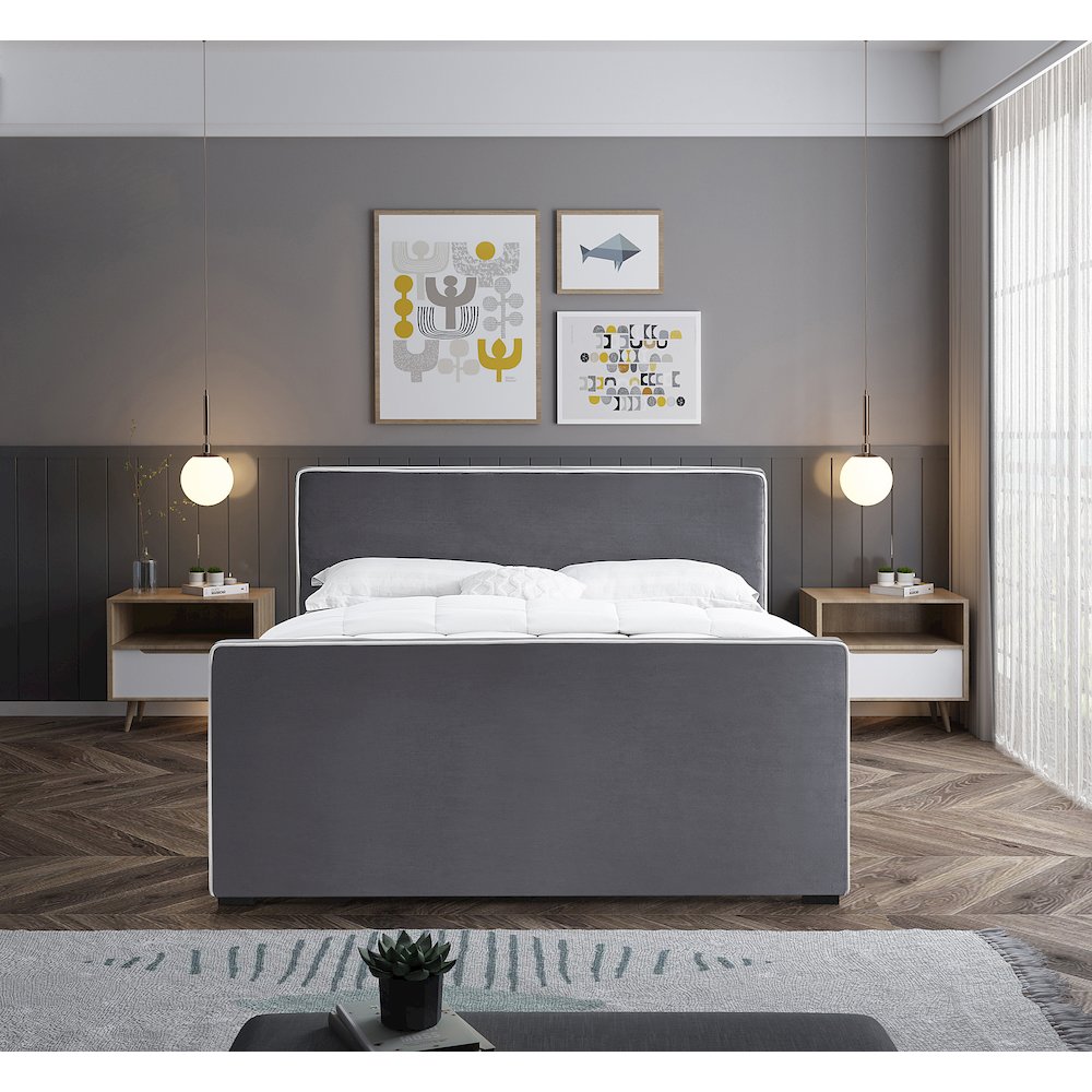 Dillard Grey Velvet King Bed
