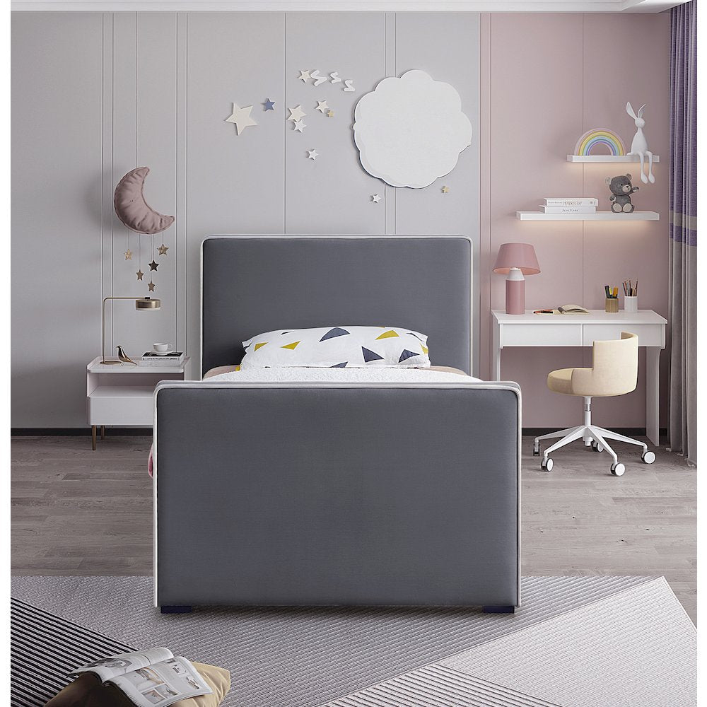 Dillard Grey Velvet Twin Bed
