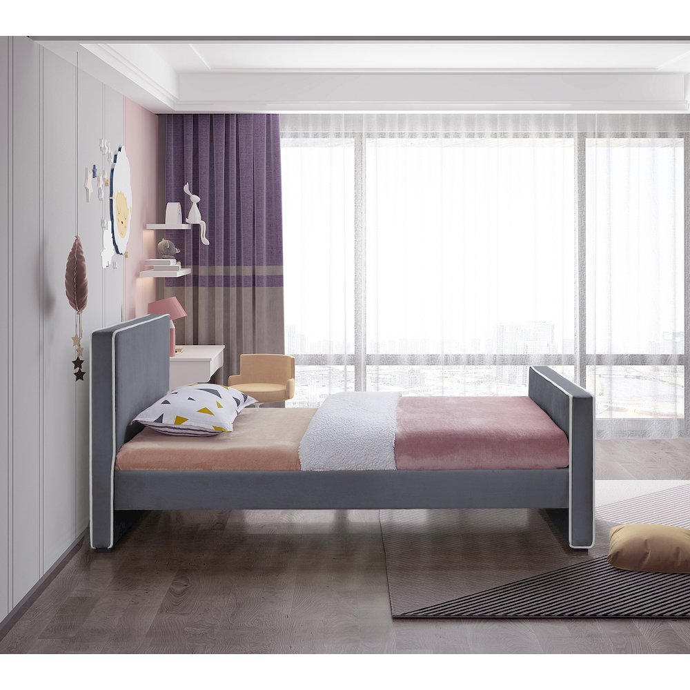 Dillard Grey Velvet Twin Bed