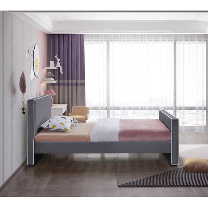 Dillard Grey Velvet Twin Bed