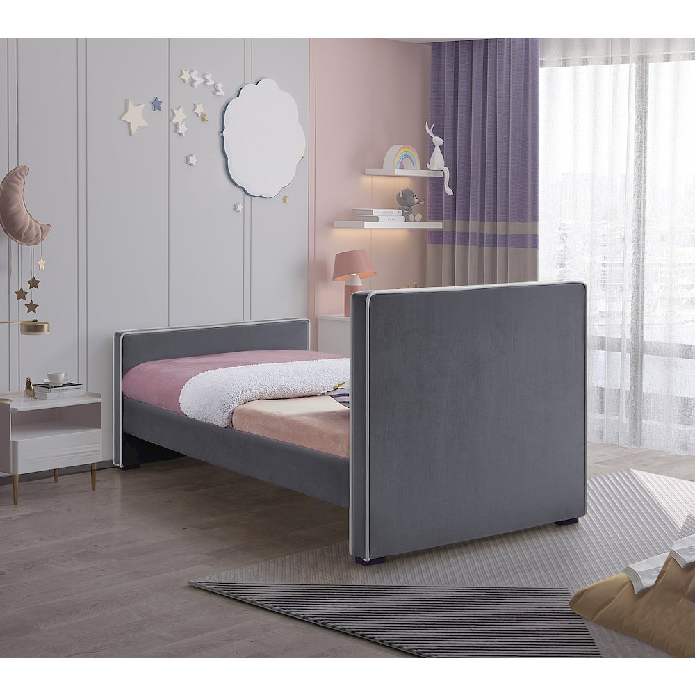 Dillard Grey Velvet Twin Bed