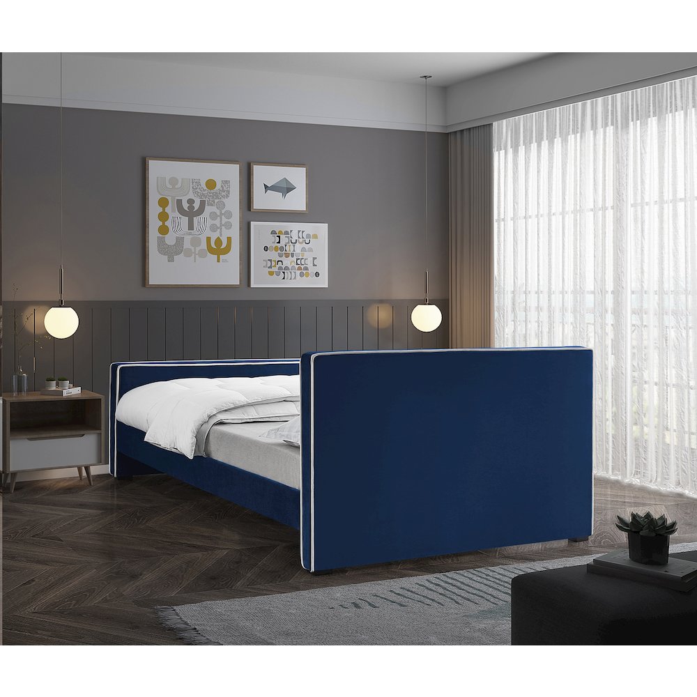 Dillard Navy Velvet Queen Bed