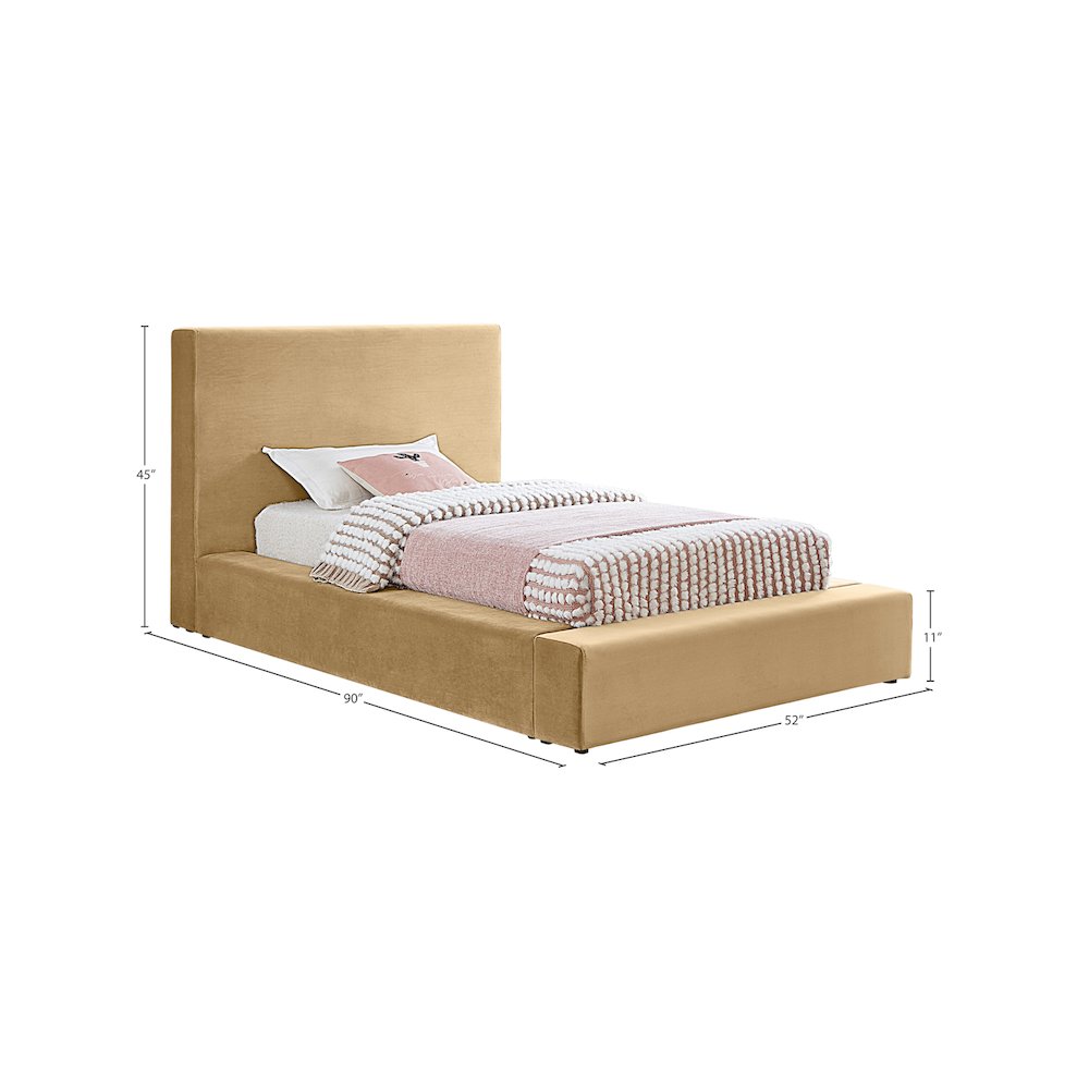 Dorian Camel Velvet Twin Bed