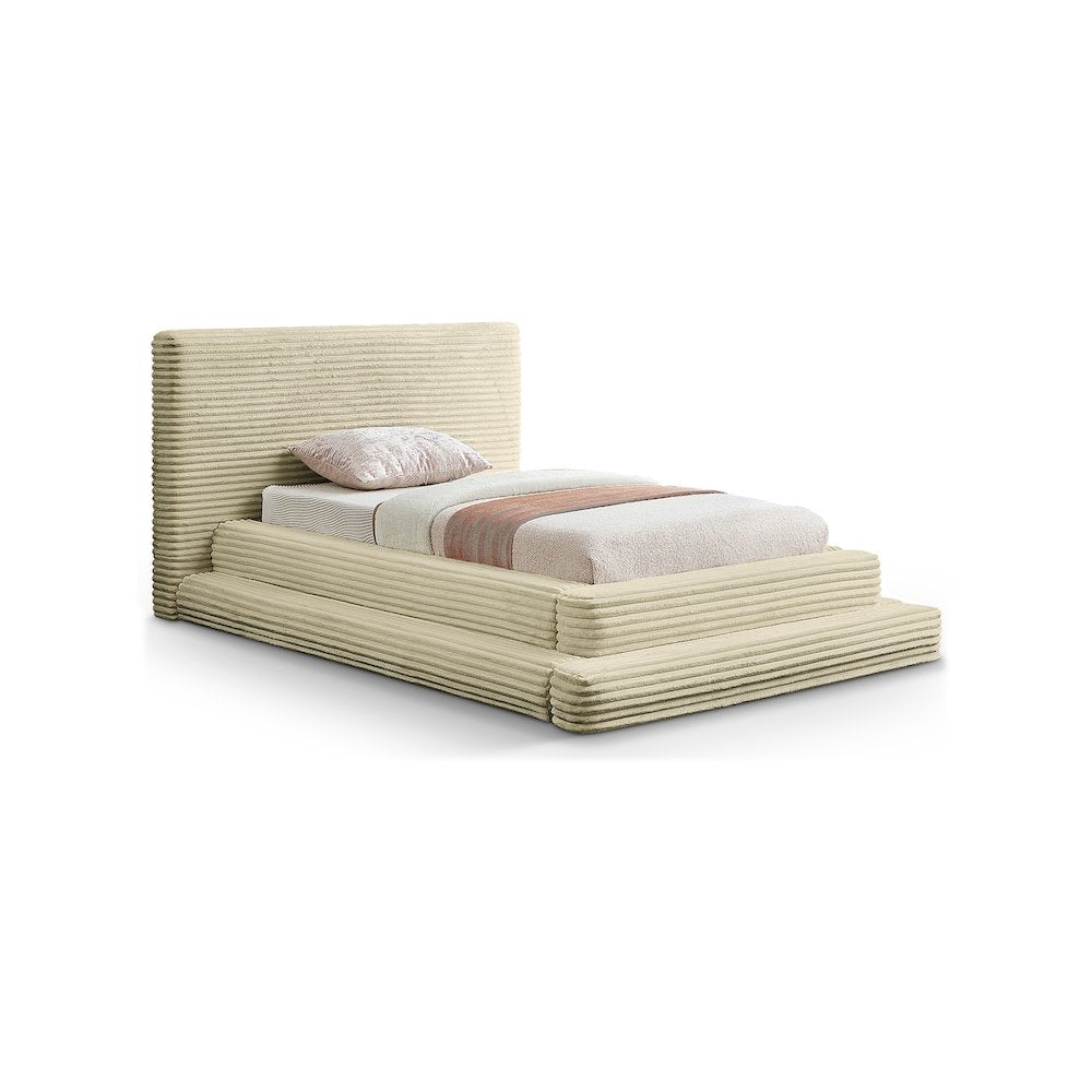 Drew Cream Corduroy Fabric Twin Bed