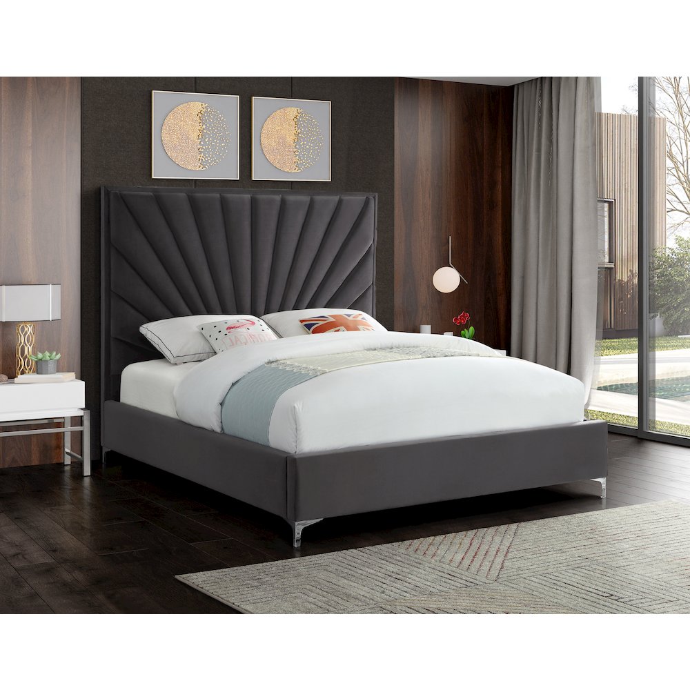 Eclipse Grey Velvet Queen Bed