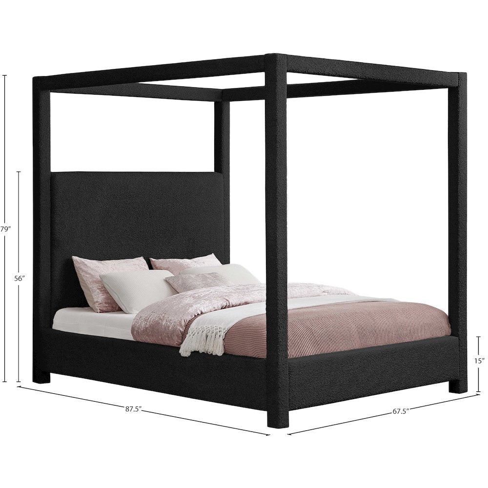 Eden Black Boucle Fabric Queen Bed