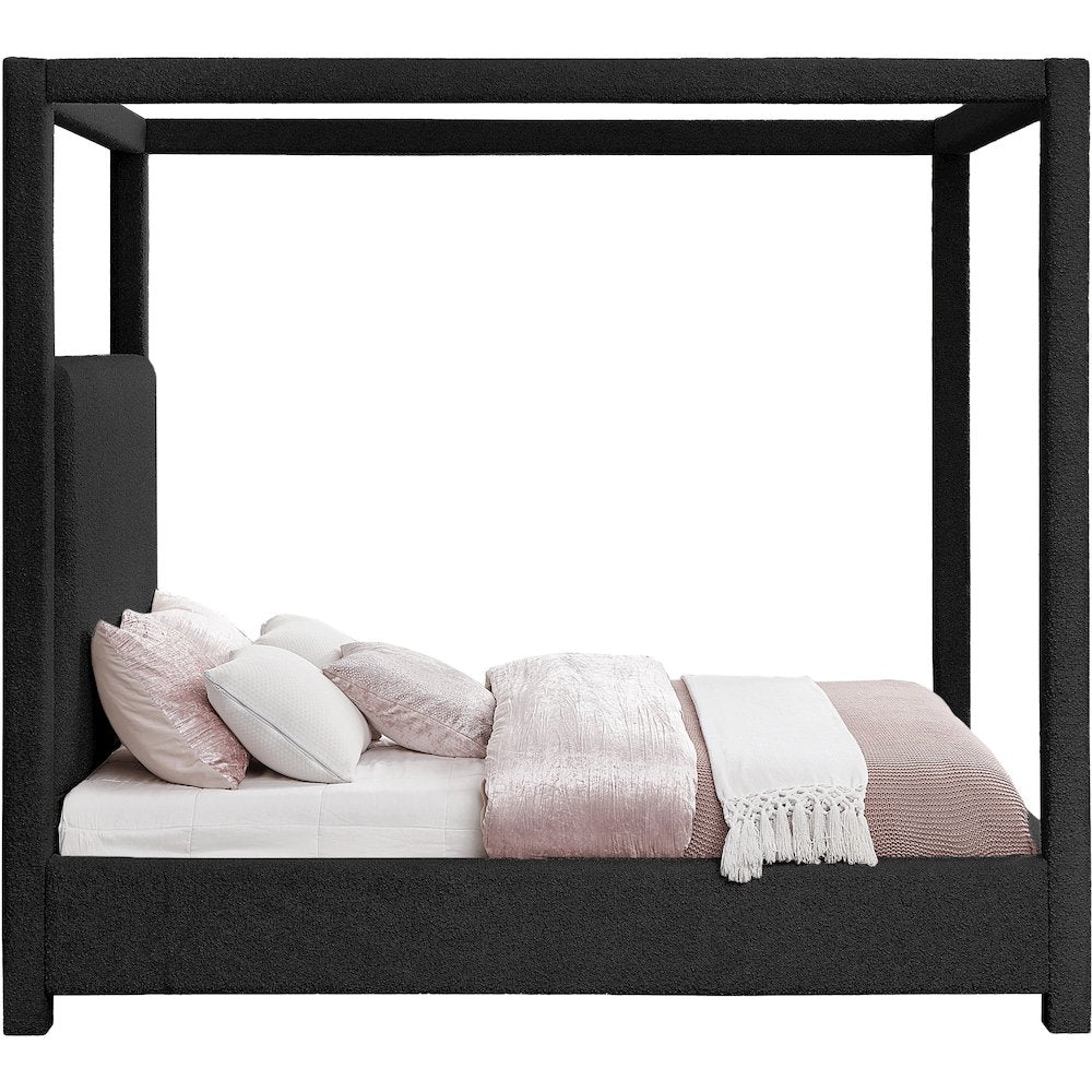 Eden Black Boucle Fabric Queen Bed