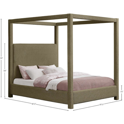 Eden Olive Boucle Fabric Queen Bed
