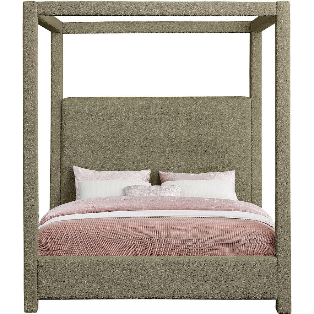 Eden Olive Boucle Fabric Queen Bed
