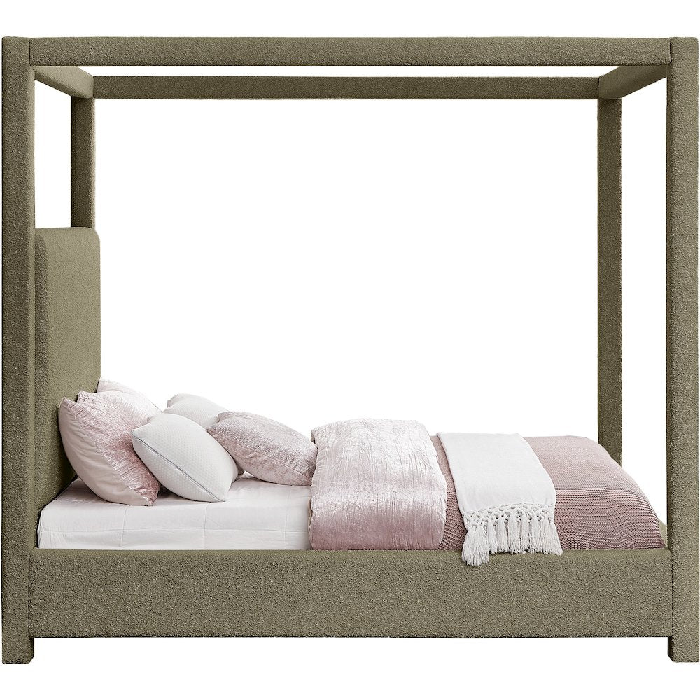 Eden Olive Boucle Fabric Queen Bed
