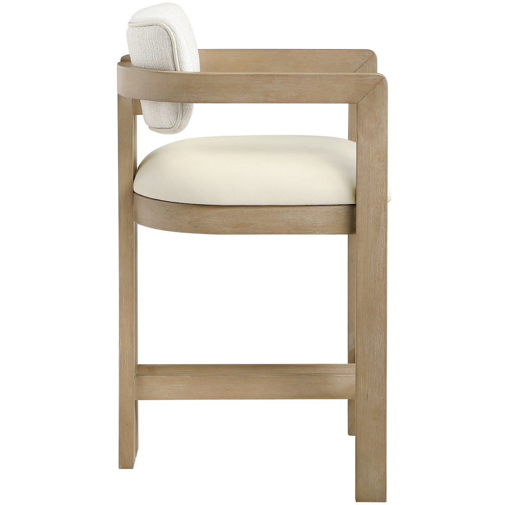 Ravina Cream Vegan Leather and Linen Textured Fabric Upholstered Counter Stool
