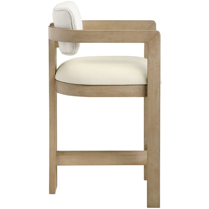 Ravina Cream Vegan Leather and Linen Textured Fabric Upholstered Counter Stool