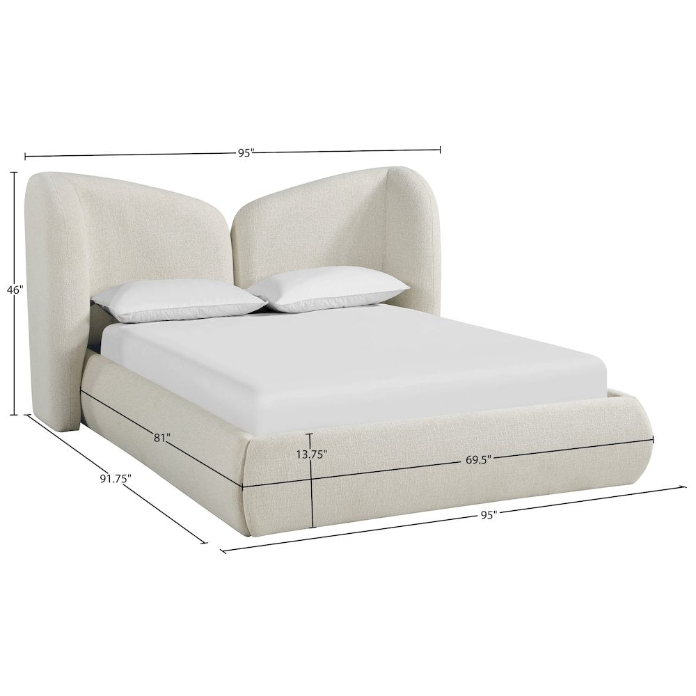 Elowen Cream Chenille Fabric Upholstered King Bed