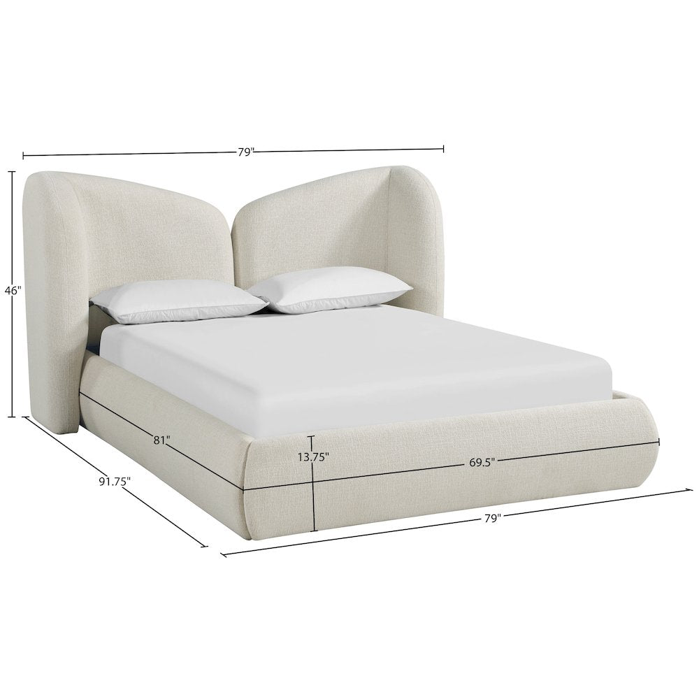 Elowen Cream Chenille Fabric Upholstered Queen Bed