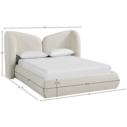 Elowen Cream Chenille Fabric Upholstered Queen Bed