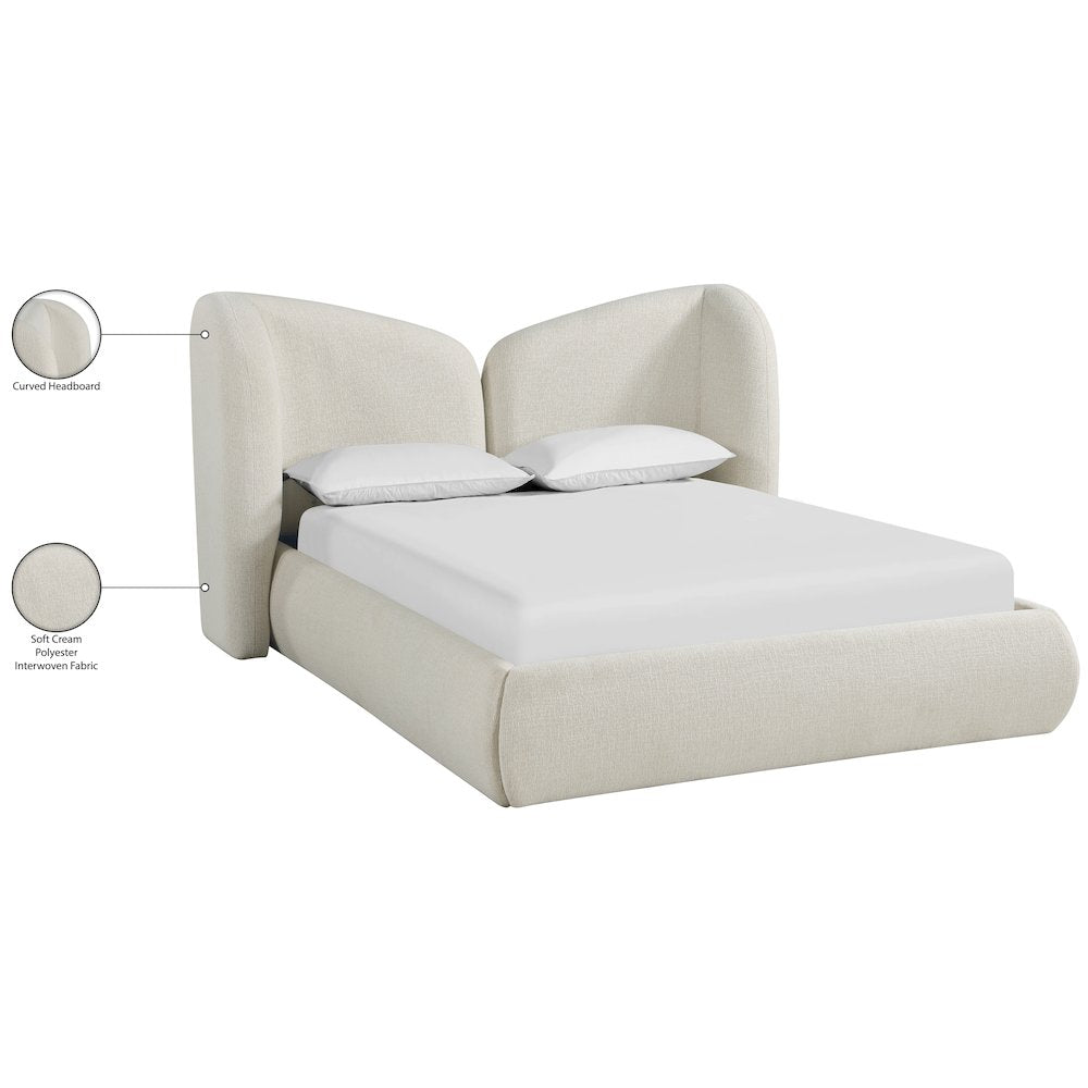 Elowen Cream Chenille Fabric Upholstered Queen Bed